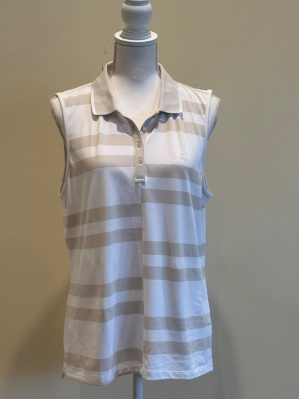 Women's G/FORE Beige and White Color Blocked Sleeveless Golf Shirt Size XL